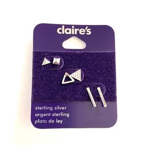 Claire’s set of (3) sterling silver of earrings, NWT, Original‎ Sealed Pa…